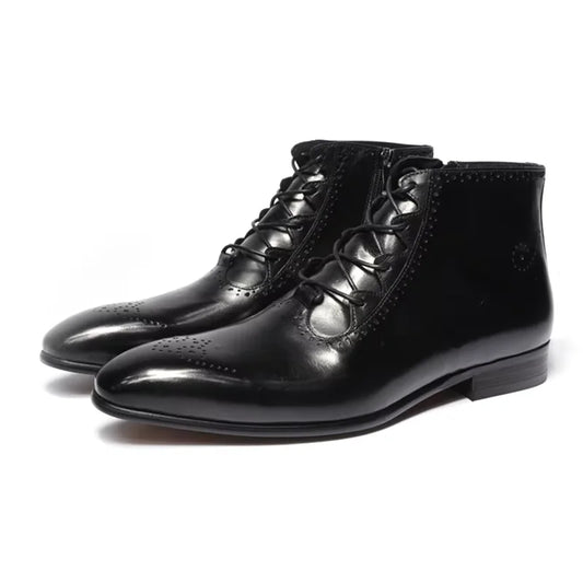 New Arrivals Fashion Men Cowhide Martin Ankle & Bootie Pointed Handmade Genuine Leather Boots Lace-up for Men Martin Boots