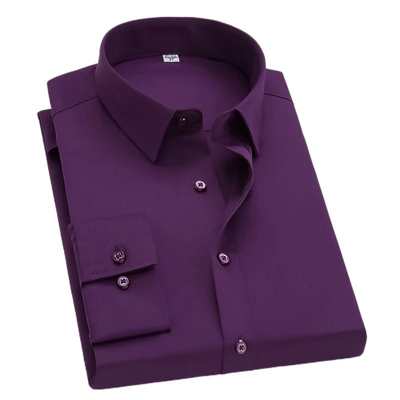 2026 New Men's Formal Dress Shirt,White Black Blue Long Sleeve Shirts, Business Slim Fit Camisa Male Chemise Red Purple