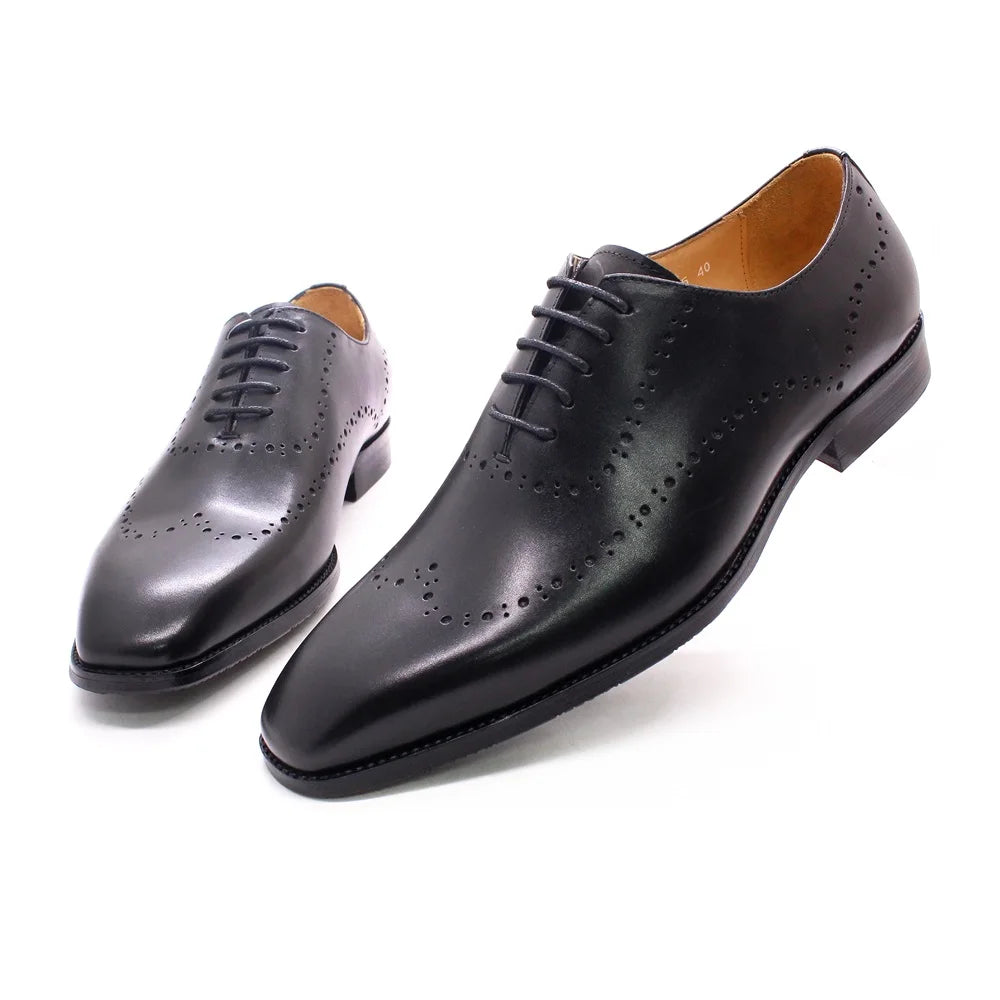 2025 New Luxury Brogue Genuine Leather Dress Shoes for Men Lace-Up Brown Wedding Party Men Office Oxford Shoes for Men