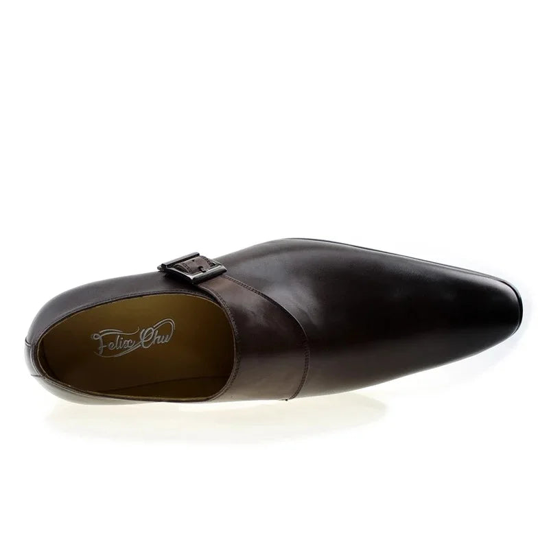 027-318 High Quality Handmade Genuine Leather Shoes Men Single Button Slip-On Handmade Dress Shoes Oxfords Loafer Party Shoes