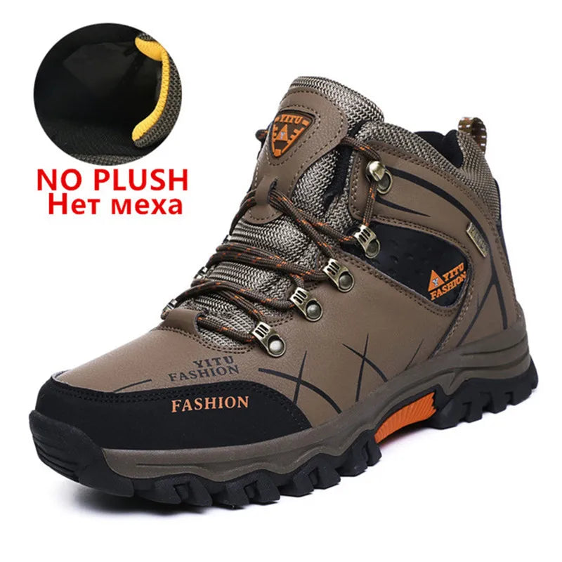 Men's Waterproof Winter Snow Boots - Insulated Leather Hiking Boots