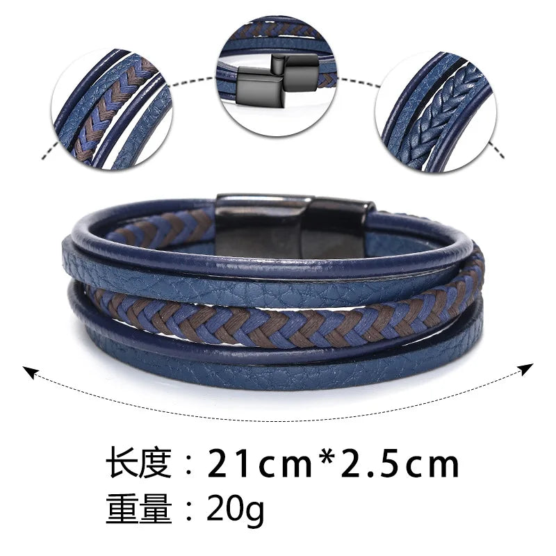 Trendy Genuine Leather Bracelets Men Stainless Steel Multilayer Braided Rope Bracelets for Male Female Bracelets Jewelry for Man