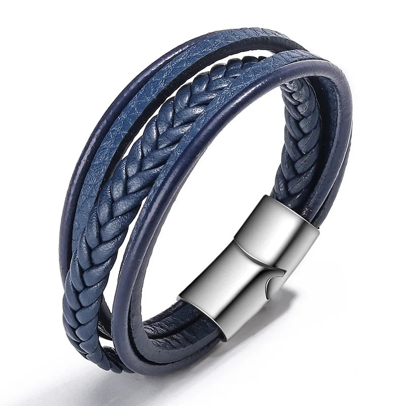 Trendy Genuine Leather Bracelets Men Stainless Steel Multilayer Braided Rope Bracelets for Male Female Bracelets Jewelry for Man
