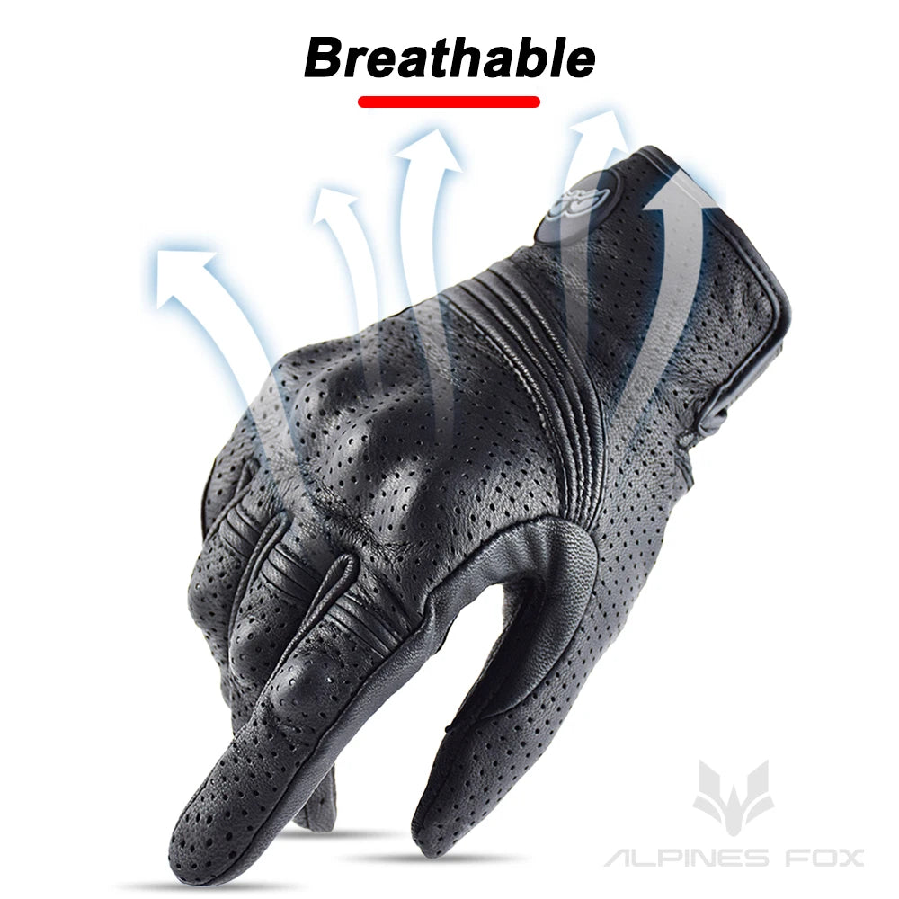 BERIK Vintage Motorcycle Gloves Men Black Full Finger Genuine Leather Motocross Biker Guantes Touch Screen Moto Cycling Gloves