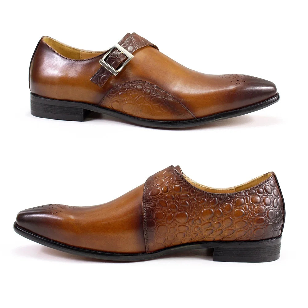 2025Handmade High Quality Genuine Leather Monk Strap Shoes for Men Block Carved Cowhide Men Dress Shoes Oxfords Men Formal Shoes