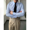 Men's Elegant Blue Long Sleeve Shirt Retro-Styled Fashionable Formal Rounded Collar Summer Business Dress Four Thousand