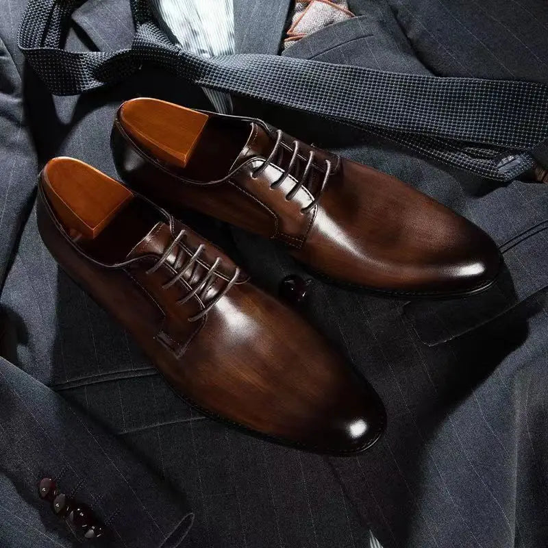 Luxury Men's Genuine Leather Upper PU Lining Pointed Toe Oxford Shoes for Office & Career Breathable Lightweight Wedding Shoes