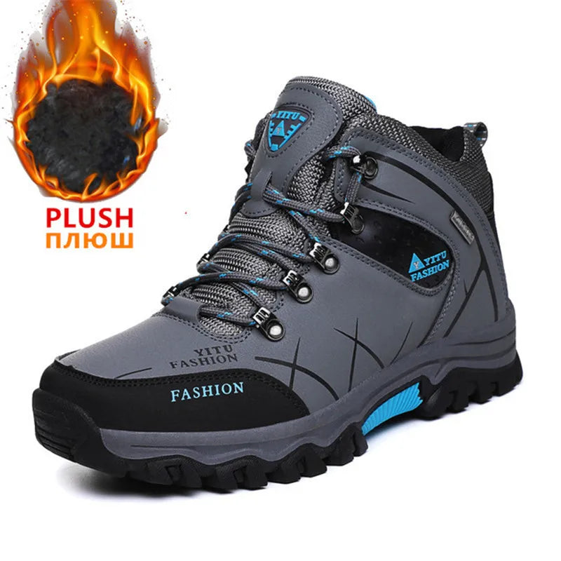 Men's Waterproof Winter Snow Boots - Insulated Leather Hiking Boots