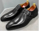 2025Handmade High Quality Genuine Leather Monk Strap Shoes for Men Block Carved Cowhide Men Dress Shoes Oxfords Men Formal Shoes