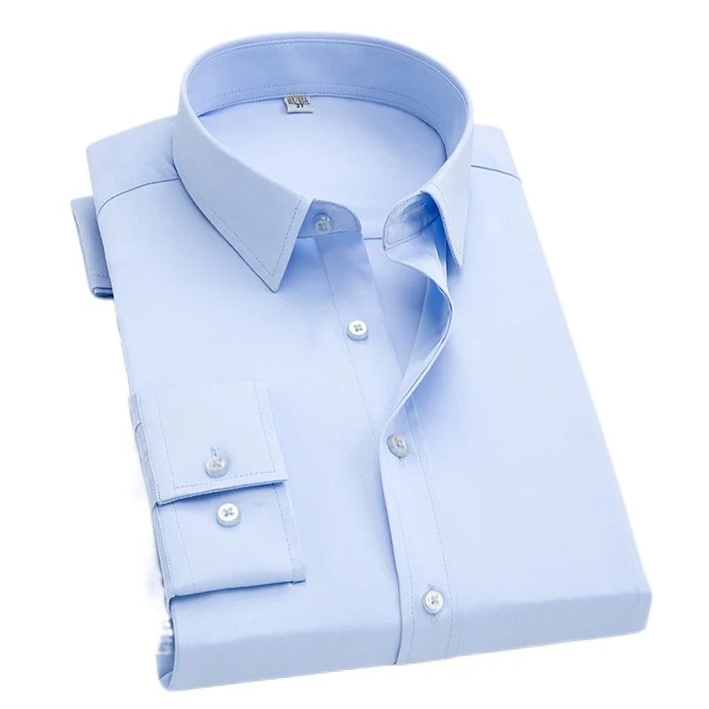 2026 New Men's Formal Dress Shirt,White Black Blue Long Sleeve Shirts, Business Slim Fit Camisa Male Chemise Red Purple