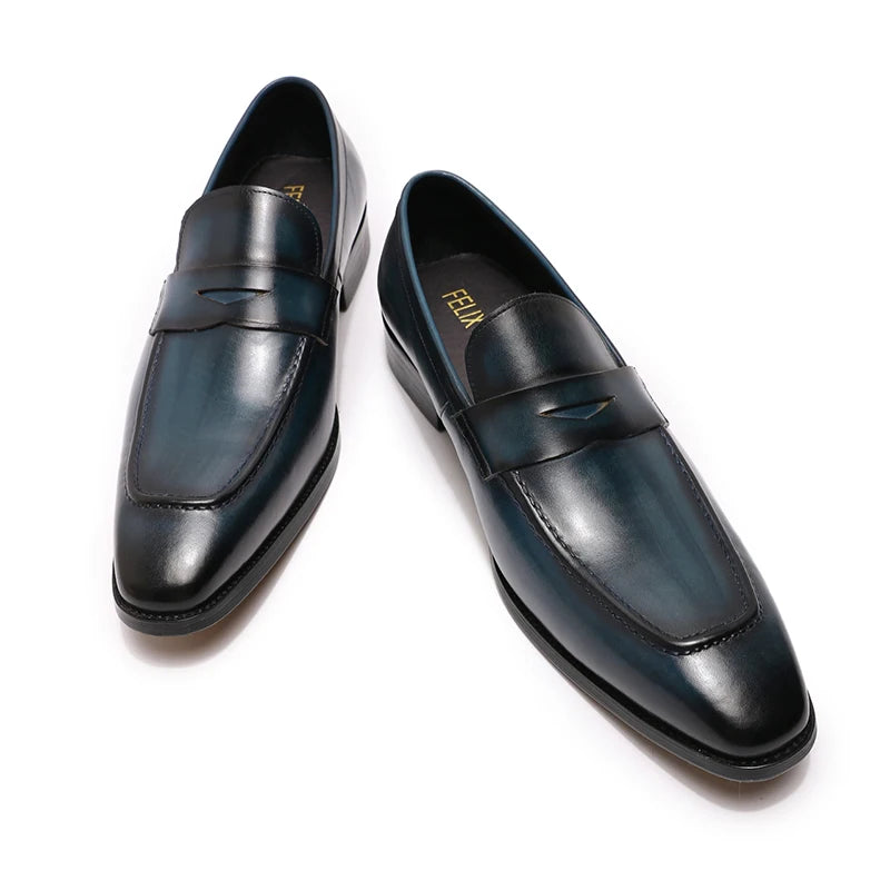 Wedding Loafers Dress Genuine Leather Shoes for Men Blue Colour New Style