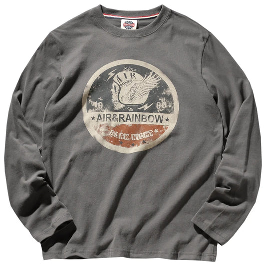 Men's Long Sleeve T-Shirt Spring and Autumn Pure Cotton Washed Distressed Brushed Trendy Tops