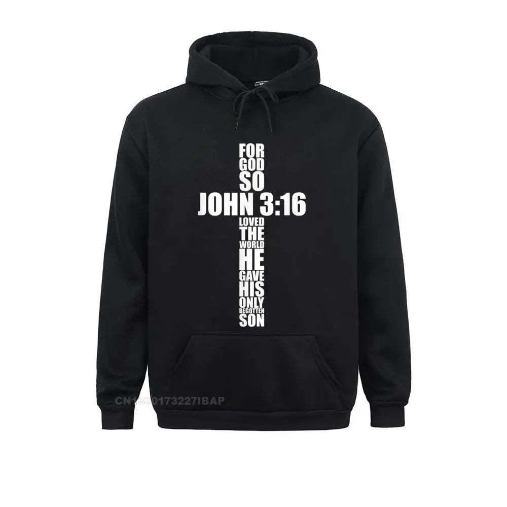 John 3:16 Christian Cross Hoodie - Religious Bible Verse Sweatshirt