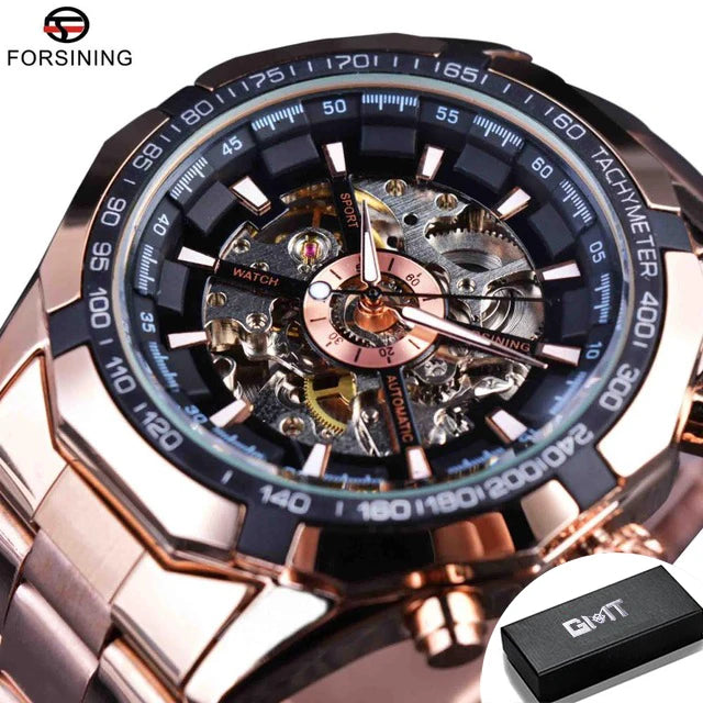 Luxury Skeleton Mechanical Watch - Stainless Steel Automatic Timepiece