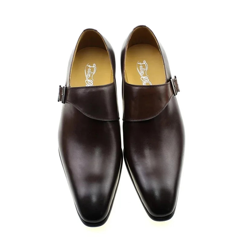 027-318 High Quality Handmade Genuine Leather Shoes Men Single Button Slip-On Handmade Dress Shoes Oxfords Loafer Party Shoes
