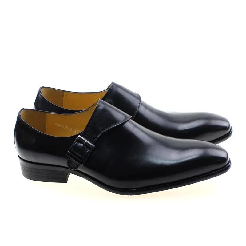 027-318 High Quality Handmade Genuine Leather Shoes Men Single Button Slip-On Handmade Dress Shoes Oxfords Loafer Party Shoes