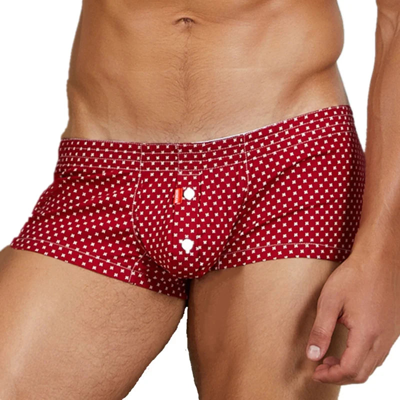 Men's Cotton Boxer Shorts - Plaid & Dot Pattern Lounge Underwear