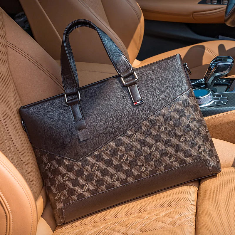 Hot Sale Men's Retro Fashion Briefcase Genuine Leather Business Handbag with OEM Black Laptop Bag