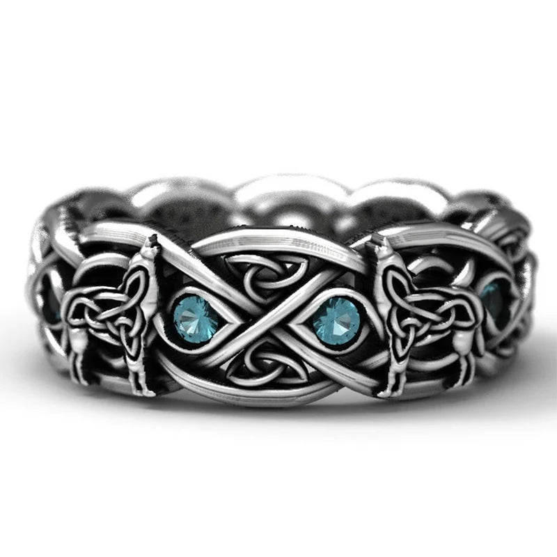 Huitan Viking Wolf Ring - Nordic Mythology Totem Jewelry for Men