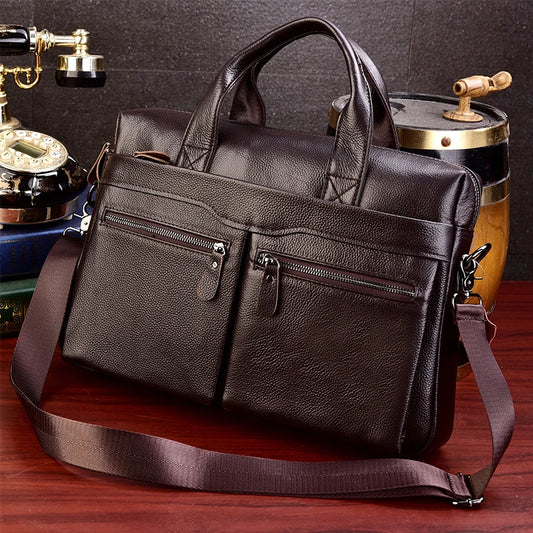 Men's Genuine Leather Laptop Briefcase Bag 100% Real Cowskin Leather Computer Bag Handbags Man Male Tote Bags for Layer Doctor
