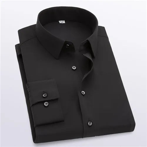 2026 New Men's Formal Dress Shirt,White Black Blue Long Sleeve Shirts, Business Slim Fit Camisa Male Chemise Red Purple