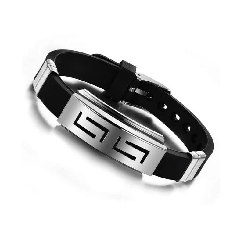 YYWCN Explosion Models Fashion Wristband Black Punk Rubber Silicone Stainless Steel Bracelet - Mood Tracker