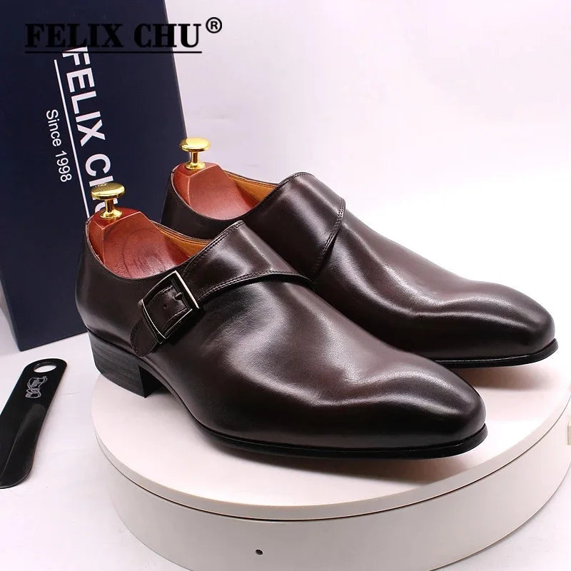 027-318 High Quality Handmade Genuine Leather Shoes Men Single Button Slip-On Handmade Dress Shoes Oxfords Loafer Party Shoes