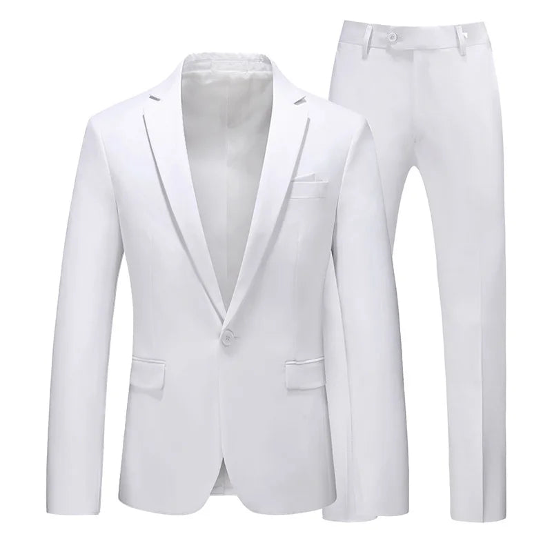 Men's Suit Jacket with Pants Slim Fit Formal Clothing Business Work Wedding Tuxedo Set - White Pink Red Suits