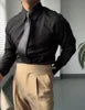 Men's Elegant Blue Long Sleeve Shirt Retro-Styled Fashionable Formal Rounded Collar Summer Business Dress Four Thousand