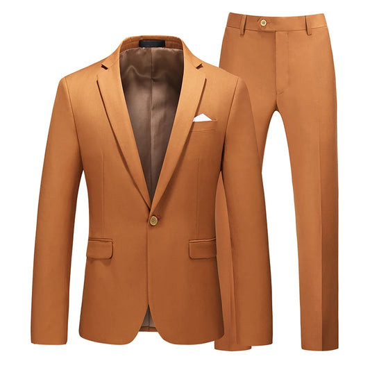 Men's Suit Jacket with Pants Slim Fit Formal Clothing Business Work Wedding Tuxedo Set - White Pink Red Suits
