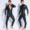 Men's Faux Leather Bodysuit - Long Sleeve Spandex Catsuit