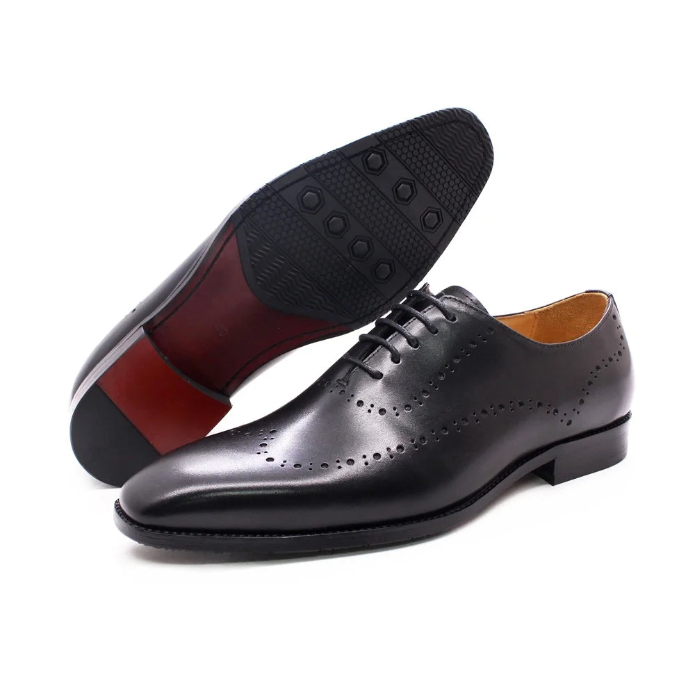 2025 New Luxury Brogue Genuine Leather Dress Shoes for Men Lace-Up Brown Wedding Party Men Office Oxford Shoes for Men