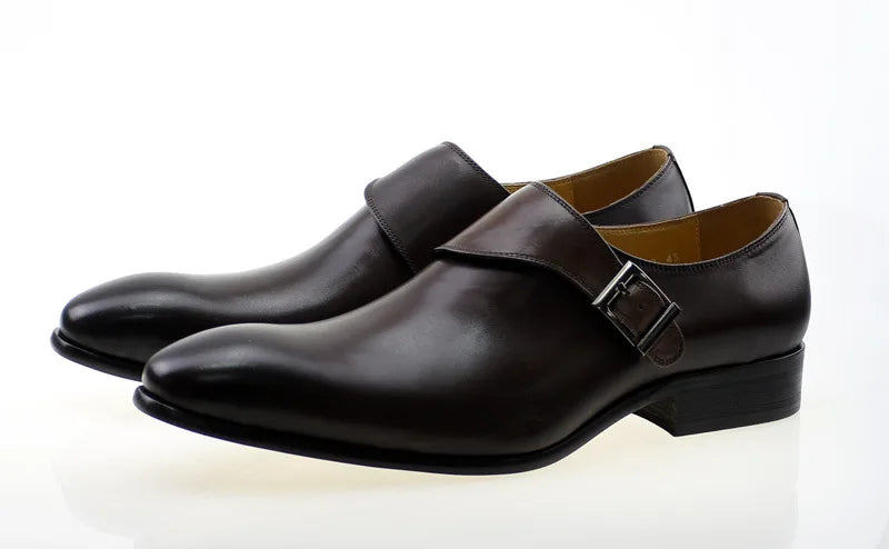 027-318 High Quality Handmade Genuine Leather Shoes Men Single Button Slip-On Handmade Dress Shoes Oxfords Loafer Party Shoes