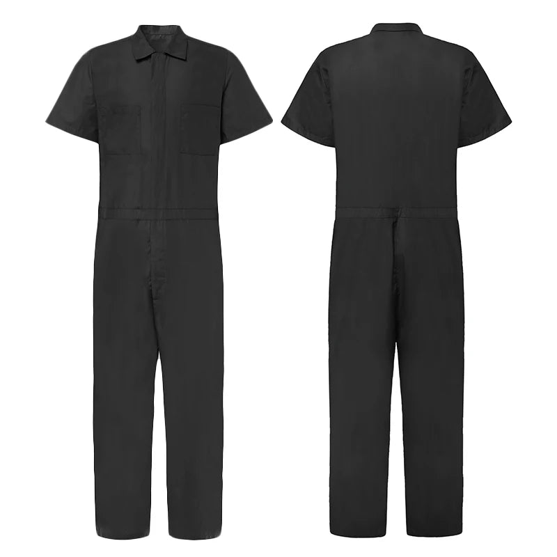Men's Casual Zipper Jumpsuit - Short Sleeve Work Overalls