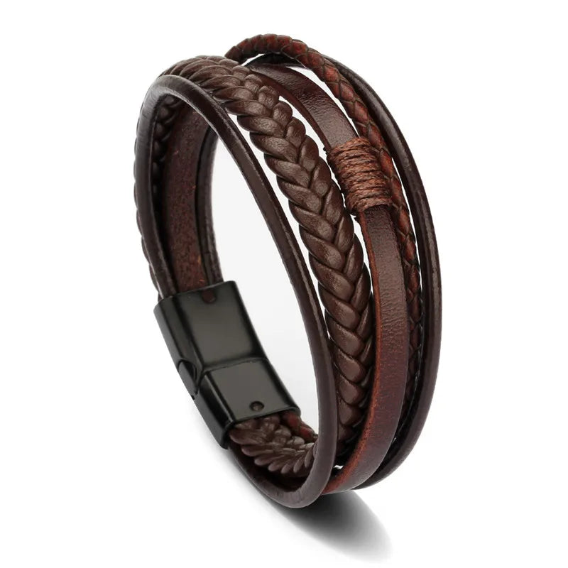 Trendy Genuine Leather Bracelets Men Stainless Steel Multilayer Braided Rope Bracelets for Male Female Bracelets Jewelry for Man
