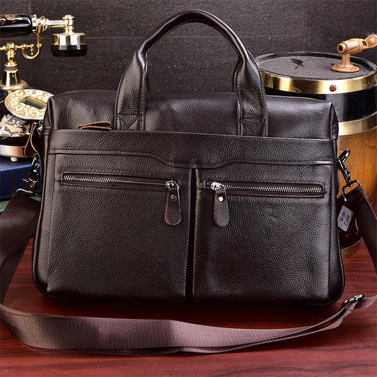 Men's Genuine Leather Laptop Briefcase Bag 100% Real Cowskin Leather Computer Bag Handbags Man Male Tote Bags for Layer Doctor