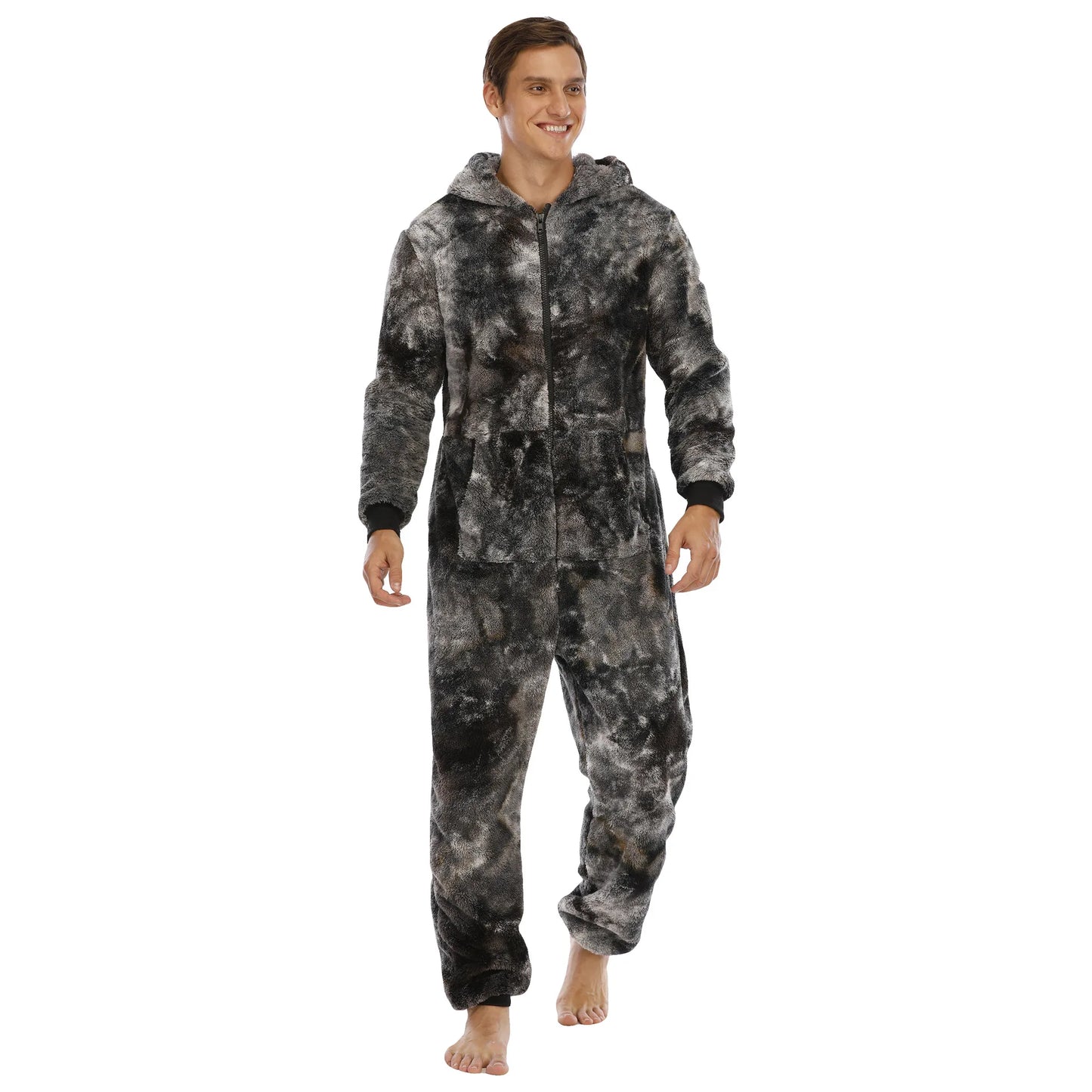 Men's Hooded Flannel Onesie Pajama - Full Zip Sleepwear Jumpsuit