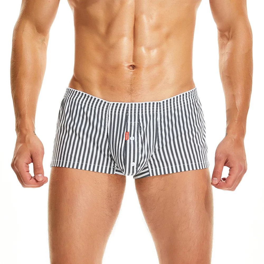 Men's Cotton Striped Boxer Shorts - Loose Fit Lounge Underwear