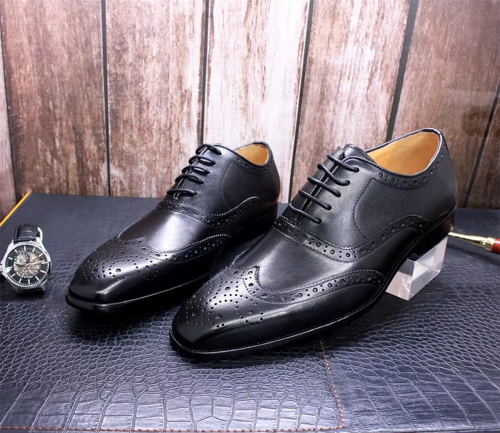 2025 NewLuxury Genuine Leather Shoes for Men British Style Business Oxford Shoes Men Purple Carving Brogues Dress Shoes for Men