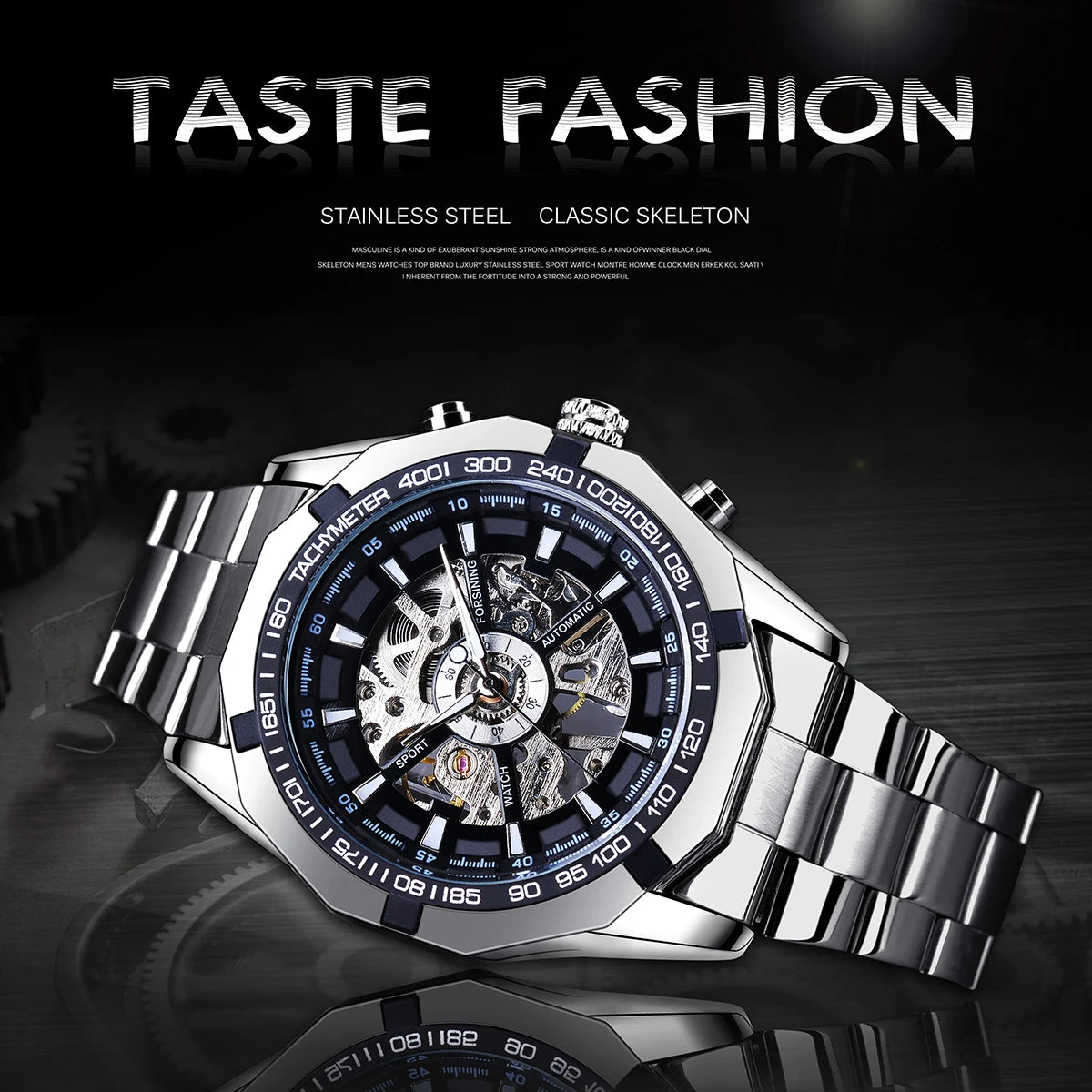 Luxury Skeleton Mechanical Watch - Stainless Steel Automatic Timepiece