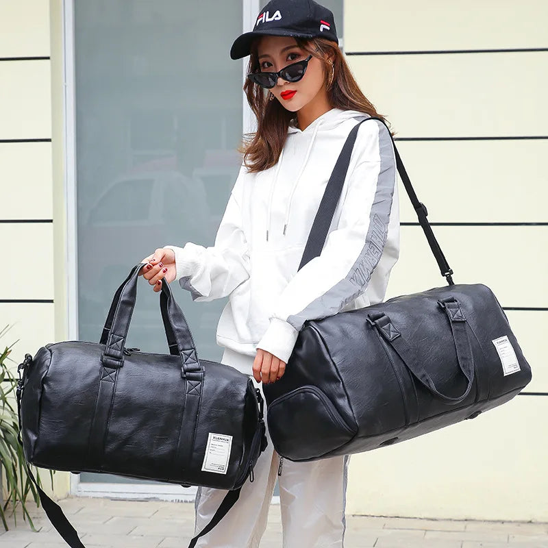 Scione Leather Gym Bag XA627A - Unisex Fitness Travel Bag For Men And Women, 20-35L Capacity, Durable Outdoor Sports