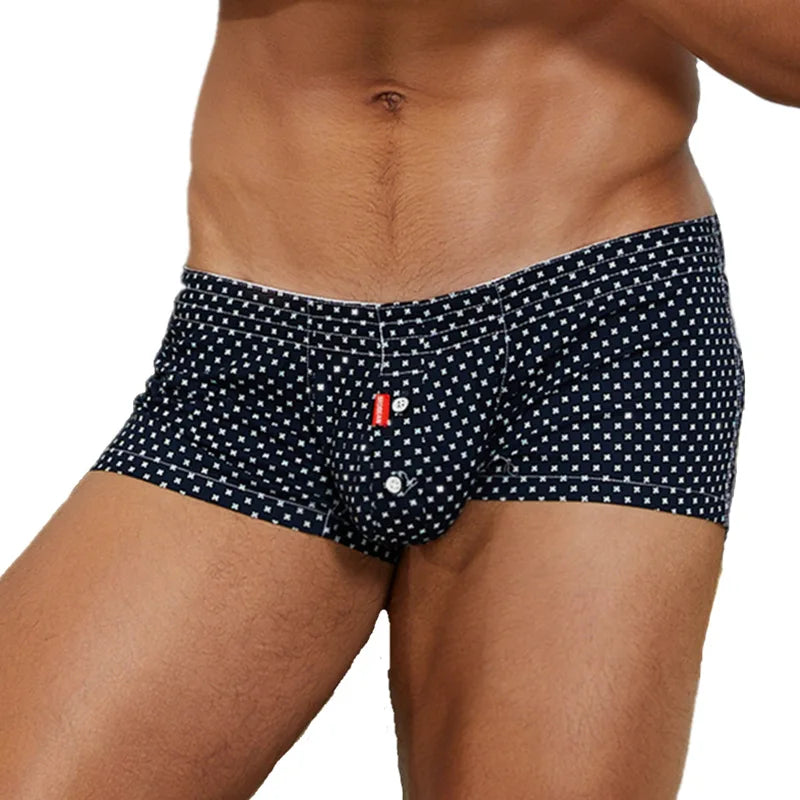 Men's Cotton Boxer Shorts - Plaid & Dot Pattern Lounge Underwear