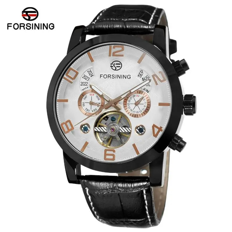 FORSINING 165 Friendship New Mens Mechanical Watch Best Genuine Leather Band Big Numbers Date Display Tourbillion Auto Watch