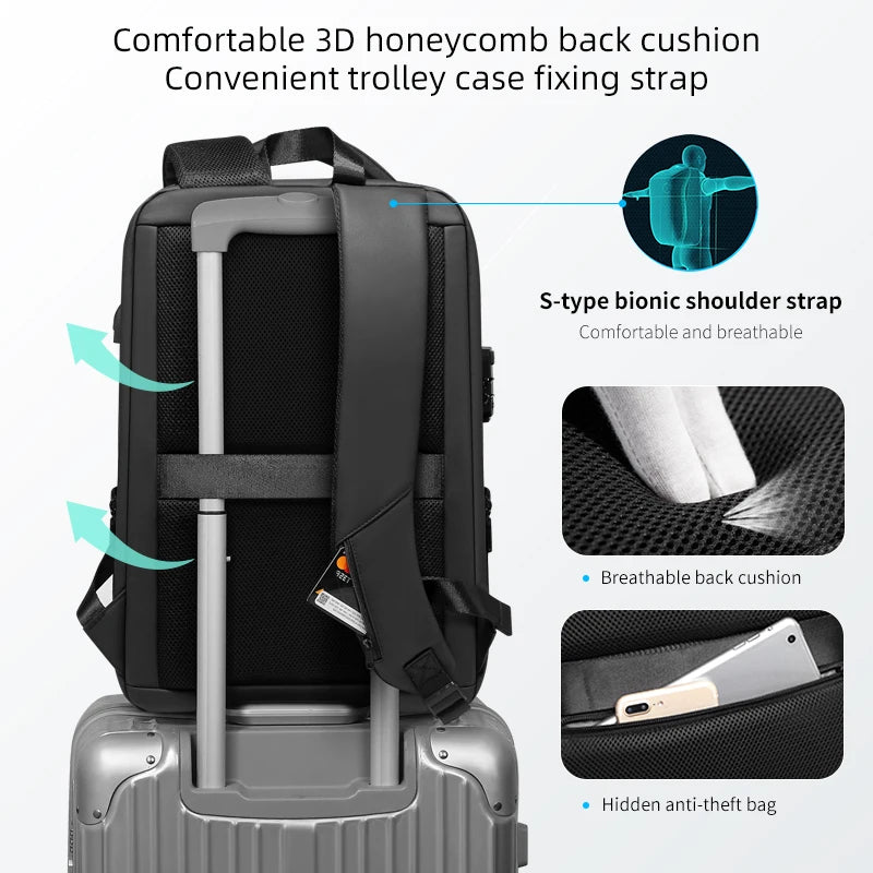 FENRUIEN Anti-Theft Laptop Backpack with USB Charging Port - Water Resistant Business Travel Bag