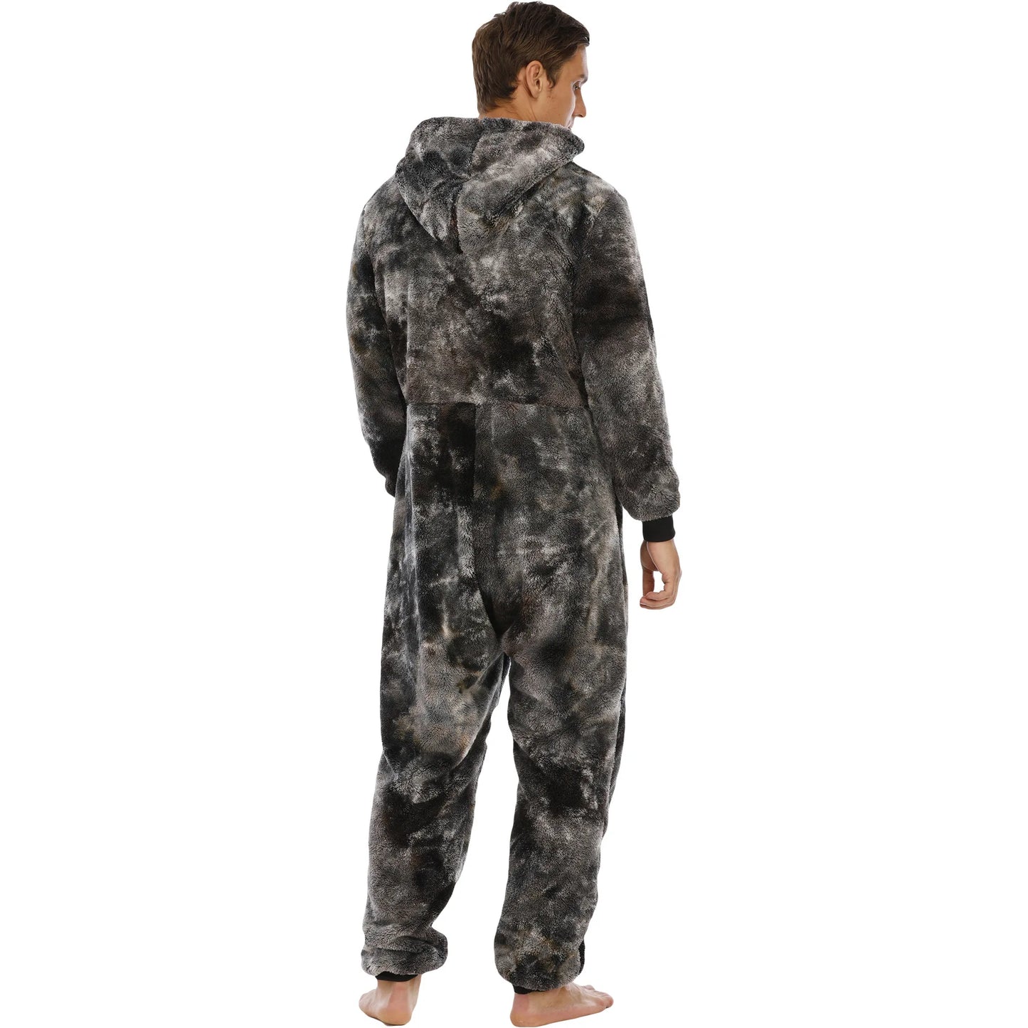 Men's Hooded Flannel Onesie Pajama - Full Zip Sleepwear Jumpsuit