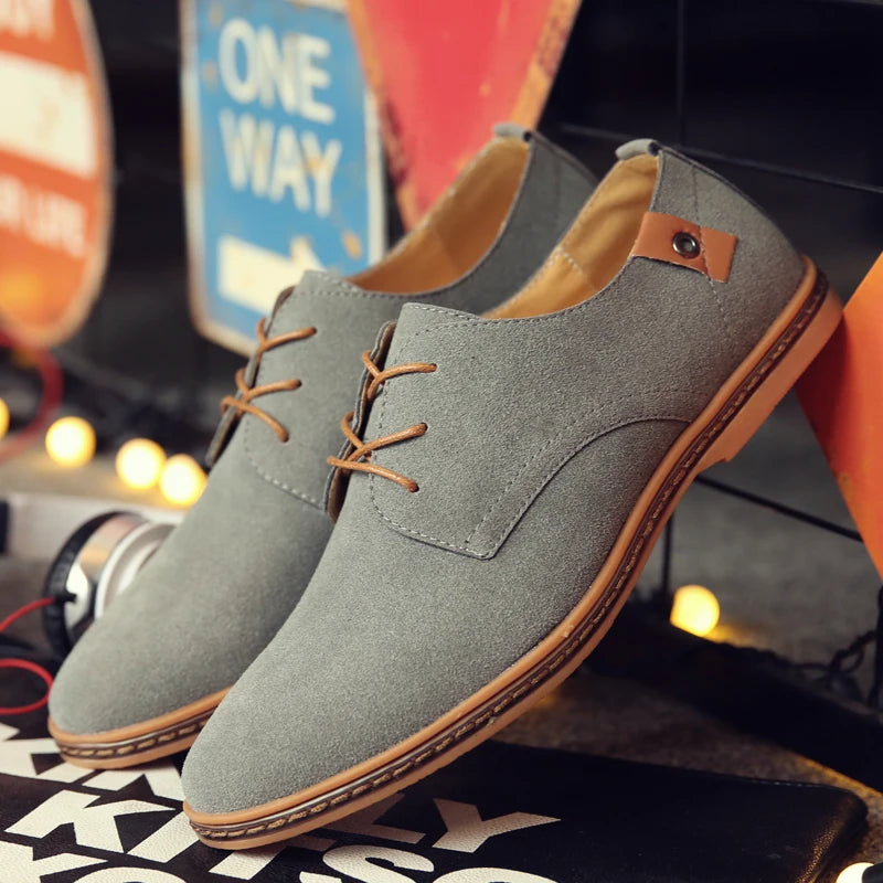 Men's Suede Leather Oxford Shoes - Classic Casual Dress Sneakers