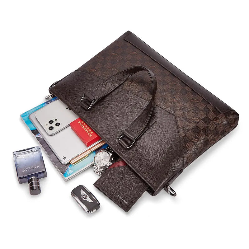 Hot Sale Men's Retro Fashion Briefcase Genuine Leather Business Handbag with OEM Black Laptop Bag