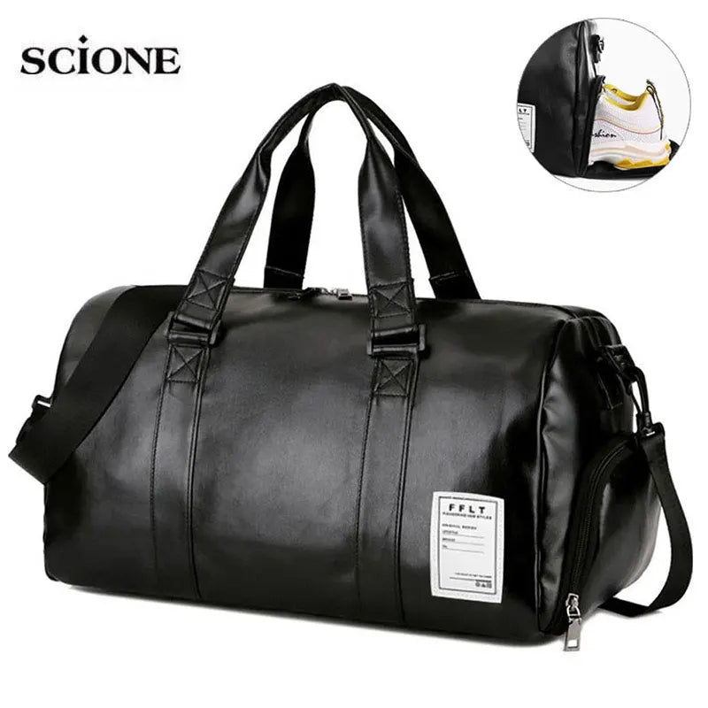 Scione Leather Gym Bag XA627A - Unisex Fitness Travel Bag For Men And Women, 20-35L Capacity, Durable Outdoor Sports