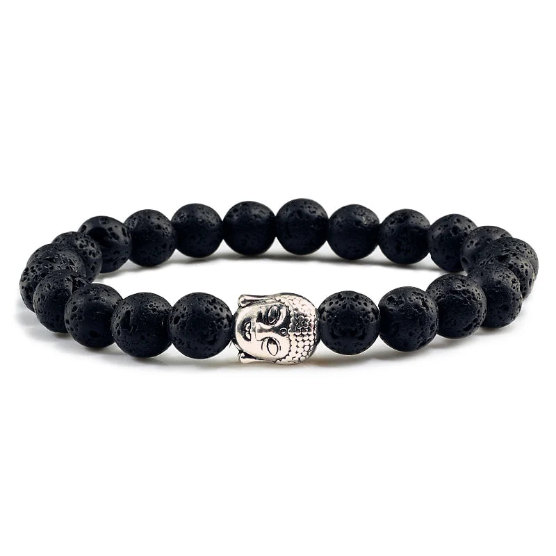 Buddha Head Lava Stone Bead Bracelet - Natural Volcanic Stone Yoga Jewelry