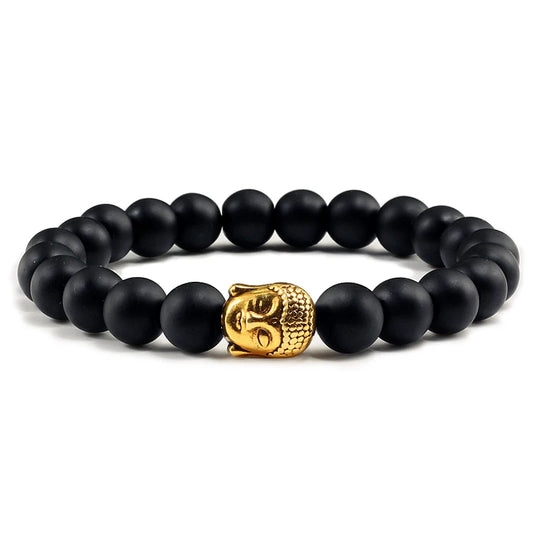 Buddha Head Lava Stone Bead Bracelet - Natural Volcanic Stone Yoga Jewelry